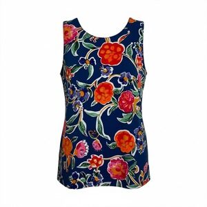Vince Camuto Womens Floral Sleeveless Tank Top Blue Orange Pink S